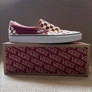 Vans orange and White Checkered Slip-Ons